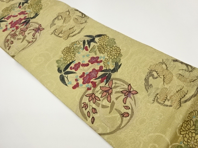 JAPANESE FUKURO OBI / WOVEN FLOWER ROUNDEL